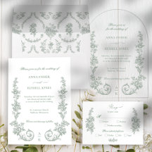 Elegant Sage Baroque Roses Wedding Suite