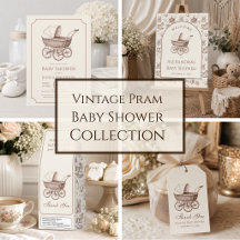 Vintage Pram Baby Shower   Sepia Brown and Ivory
