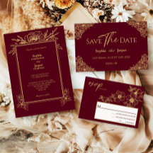 Burgundy Gold Floral Wedding Collection