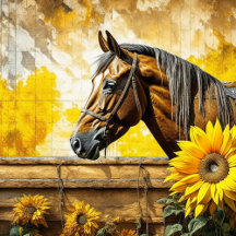 Brown Horse and Yellow Sunflower AI Art