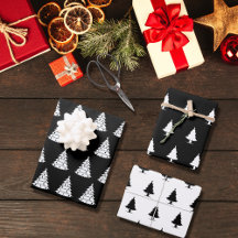 Elegant Black White Christmas Tree Pattern Gift