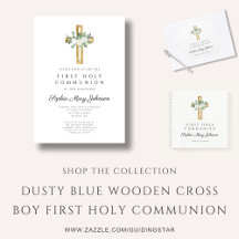  Elegant White Floral First Communion Invitation