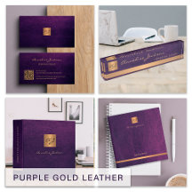 Monogrammed purple leather and gold office set