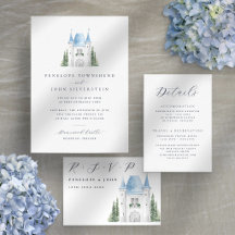 Watercolor Castle Illustration Wedding Suite