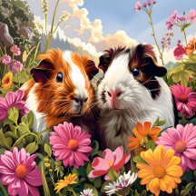 Guinea Pigs Among Wildflowers