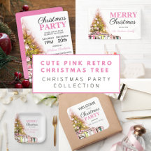 CUTE PINK RETRO XMAS TREE CHRISTMAS PARTY