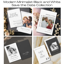 Modern Minimalist Black and White Save The Date
