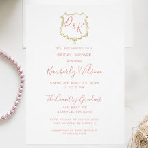 Monogram Crest Blush and Gold Wedding invitations