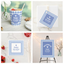 Oh Boy Modern Simple Blue Gingham Boy Baby Shower
