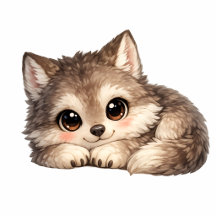 Cute Wolf Cub with Big Eyes Relaxing Woodland 