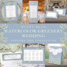 Dusty Blue Watercolor Greenery Wedding Suite