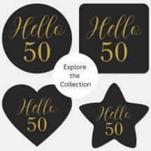 50th birthday stickers hello 50 - black and gold