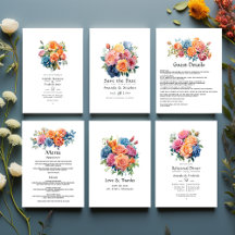 Blue, Pink, Orange, and Green Floral Wedding