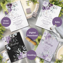 Purple Floral Lavender Watercolor Modern Elegant