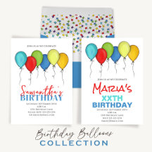 Birthday Balloon Whimsical Watercolor Bunch 