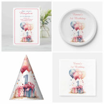 First Birthday - Watercolor gifts and balloons