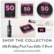 50th Birthday - Hot Pink Balloon Font and Glitter
