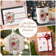 Elegant Joy Script Floral Bouquet Christmas