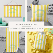 Beach House Family Name Yellow Cabana Stripe
