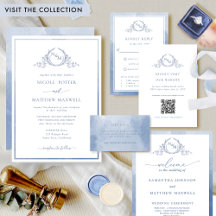 Dusty Blue Watercolor Botanical Monogram Wedding