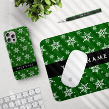 White Snowflakwes, Green Background, Black