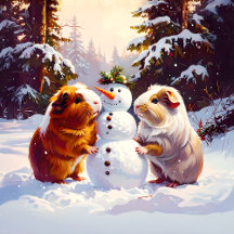 Guinea Pigs Building Snowman