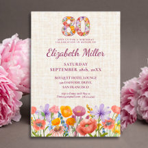 Elegant Floral Number 80th Birthday Party Suite