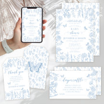 Elegant blue little butterfly boho baby boy shower