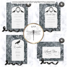 Dark Gothic Gray & Black Damask & Ravens Wedding