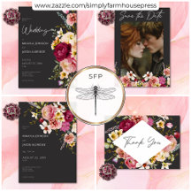 Modern Elegant Summer Meadow Floral Black Wedding