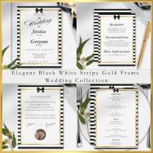 Elegant Black White Stripe Gold Wedding Collection