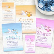 Stork baby delivery watercolor baby shower