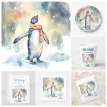 Winter Watercolor Penguin -  Birthday Party