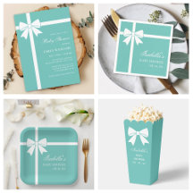 Elegant Teal Blue and White Ribbon Bow Baby Shower