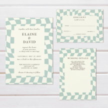 Retro Groovy Green Checkerboard Wedding Set