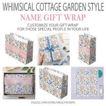 Whimsical Cottage Garden Style Name Gift Wrap