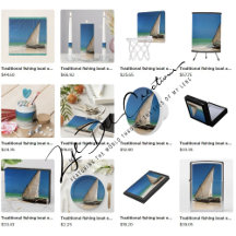 Gifts with traditional fishing boat on the beach