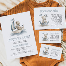 Cute Nautical Teddy Bear Boys Baby Shower