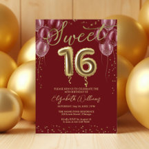 Burgundy Sweet 16 Birthday Balloons Party