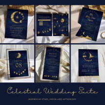 Celestial Stars Blue Gold Moon Wedding Suite