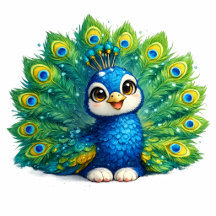 Cute Peacock with Big Eyes Kawaii Bird Design