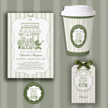 Coffee Brunch Baby Shower Theme Hand-Drawn Green