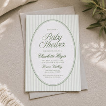 Sage Green Striped Oval Frame Baby Shower