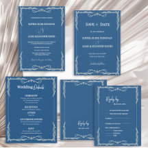 Dusty Blue Elegant Wedding Invitation Suite