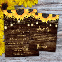 Sunflowers Rustic Brown Wood Lights Birthday Party