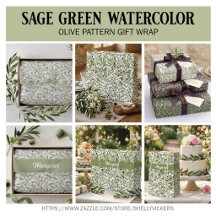 Sage Green Watercolor Olive Pattern Gift Wrap