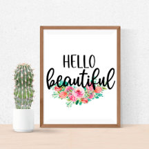 Hello Beautiful Typography Watercolor Roses
