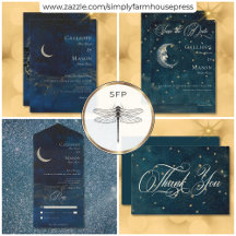 Celestial Midnight Blue Crescent Moon Wedding