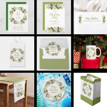 Green pines, white flowers Christmas Collection