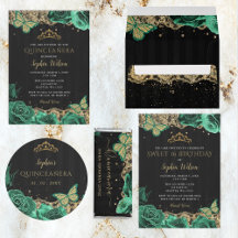 Green Roses Butterfly Quinceanera Sweet 16 Set